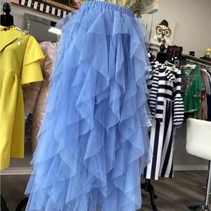 Blue Bubble Maxi Skirt with Ruffled Tiers
